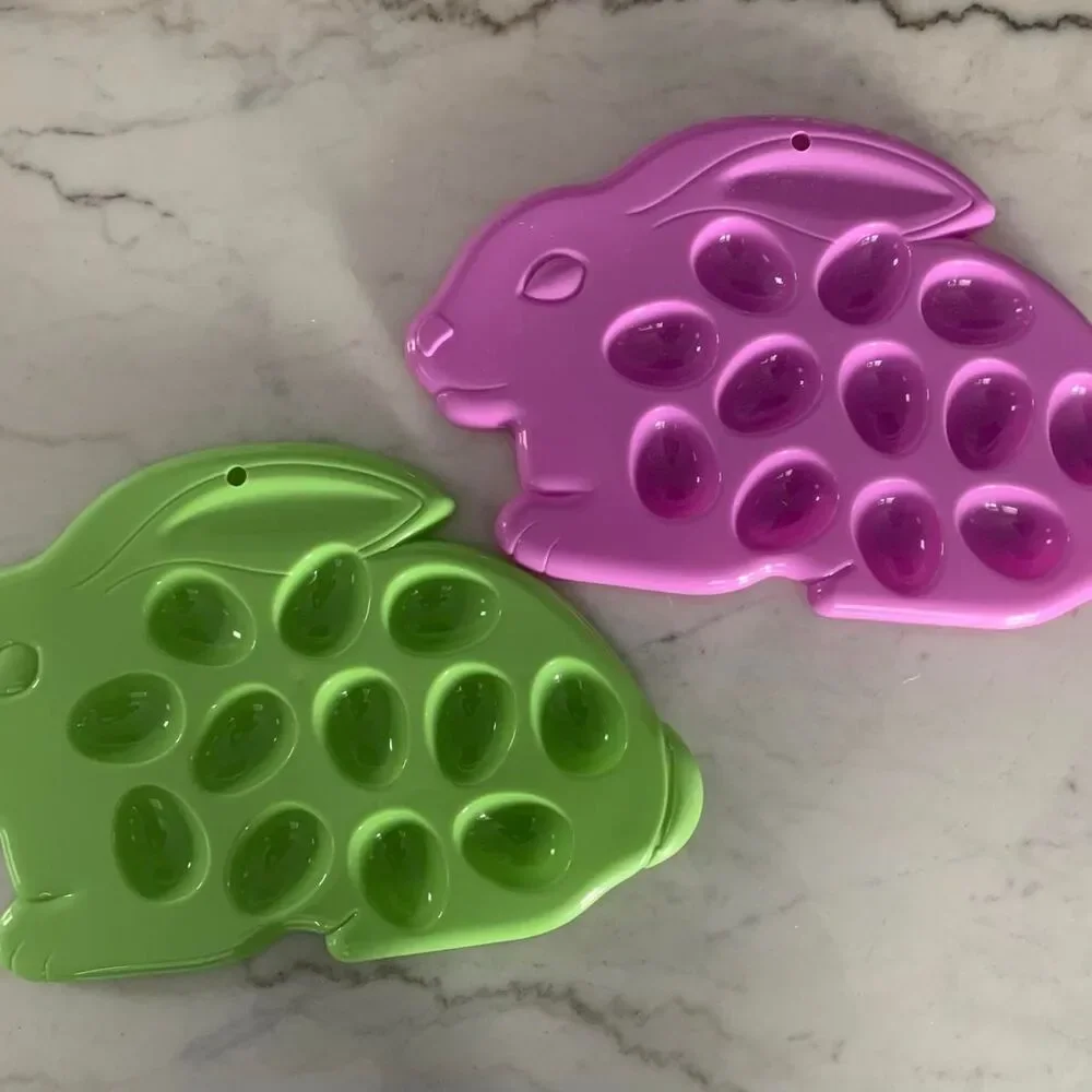 Set of 2 bunny rabbit Easter egg or deviled egg holders spring decor